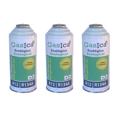 3 Botellas Gas Ecologico Gasica D2 226g Sustituto R12, R134A