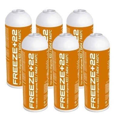 6 Botellas Gas Ecologico Refrigerante Freeze +22 400Gr Organico Sustituto R22, R404, R407C