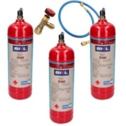 Pack 3 Botellas Gas Refrigerante R290 + Manguera + Valvula 370Gr Propano Envase Desechable