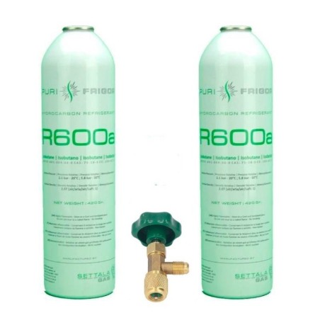 2 Botellas Gas Refrigerante R600 + Valvula 420Gr Isobutano
