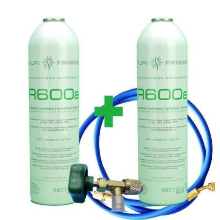 2 Botellas Gas Refrigerante R600 +Manguera + Valvula 420Gr Isobutano