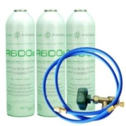 3 Botellas Gas Refrigerante R600 +Manguera + Valvula 420Gr Isobutano