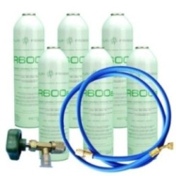 6 Botellas Gas Refrigerante R600 +Manguera + Valvula 420Gr Isobutano