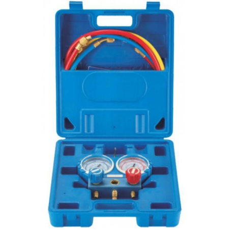 Maleta Kit Puente Manometro AluMinio 2 Vias 80mm Mangueras Con Visor R32