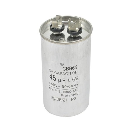 Condensador 45Âµf 450v De Trabajo Universal Aire Acondicionado Metalico