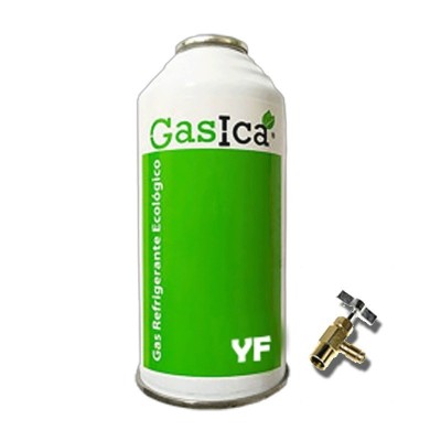 1 Botella Gas Ecologico Gasica YF 170gr + Valvula Sustituto R1234YF
