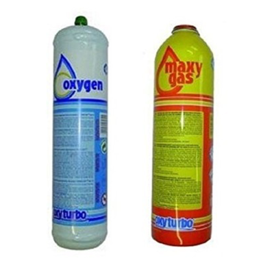 2 Botellas Oxigeno y Maxygas Turbo Set 90 Soldador Autogena Desechable