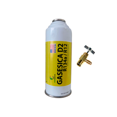 1 Botella Gas Ecologico Gasesica D2 + Valvula Sustituto R12, R134A