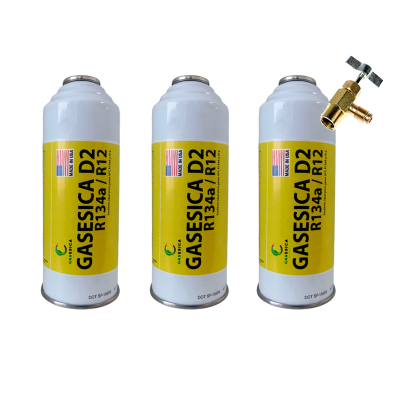 3 Botellas Gas Ecologico Gasesica D2 + Valvula Sustituto R12, R134A